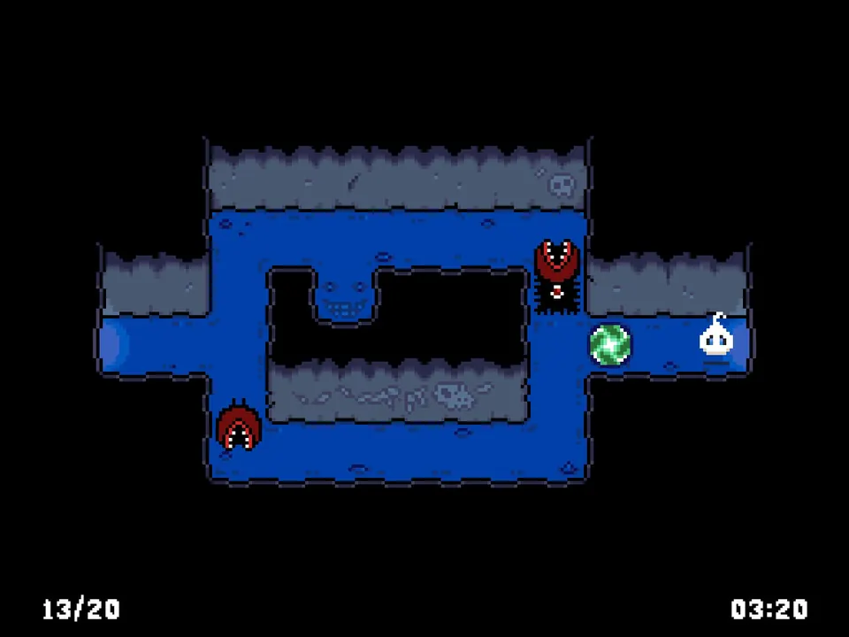 The green graveyard portal beside the blue return portal in Trial 13