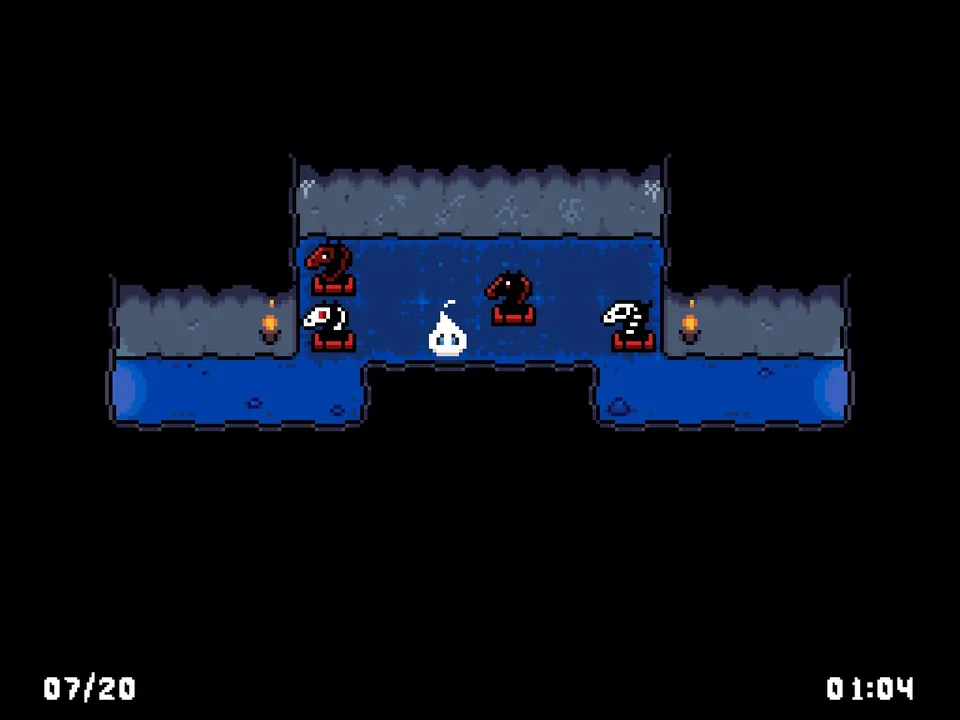 Groups of colored pixel markings along the wall in Trial 7