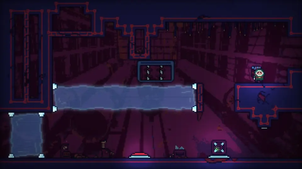 The hidden upper-right exit above the crates that leads to the tape machine room