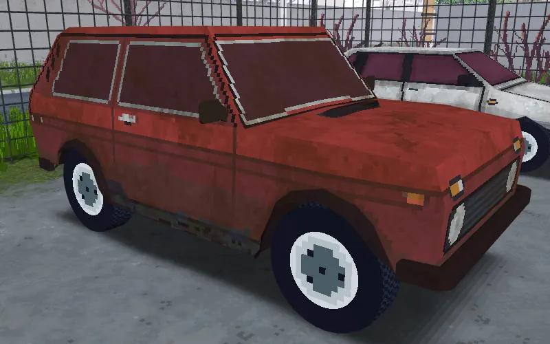 A red LADSTER Novator, a tall, boxy off-roader