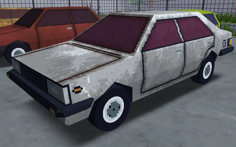 A scuffed white DAIWAI Sunlight hatchback with black bumpers