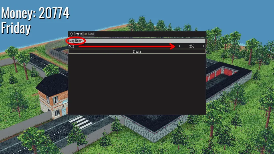 The new-map setup window with terrain and map options
