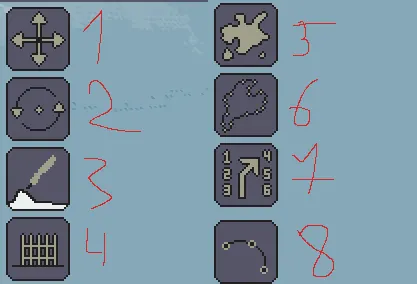 A labeled reference for the eight tools on the left toolbar