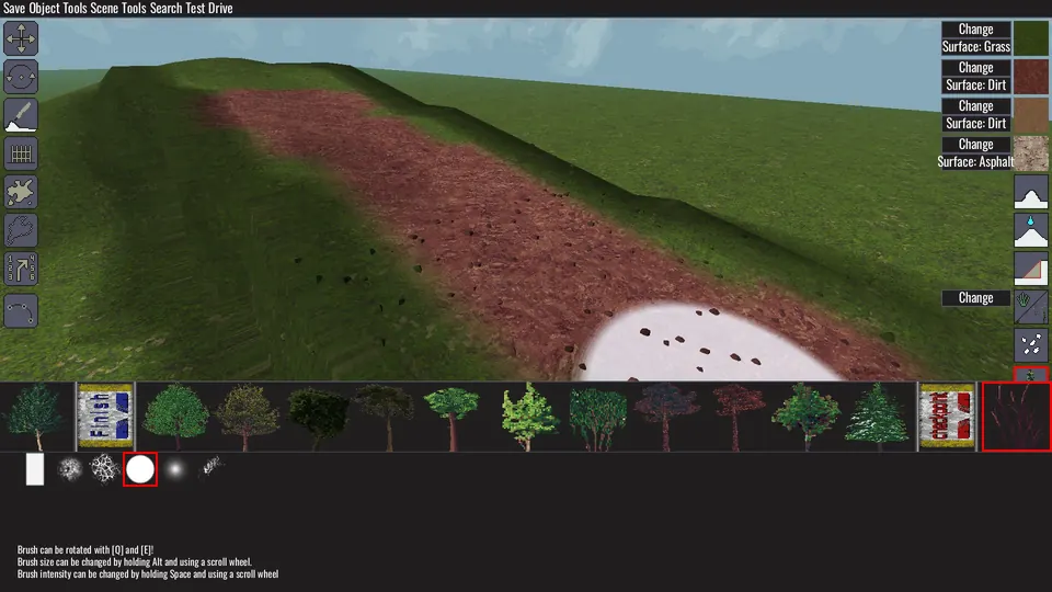 Tree sprites displayed above the brush controls