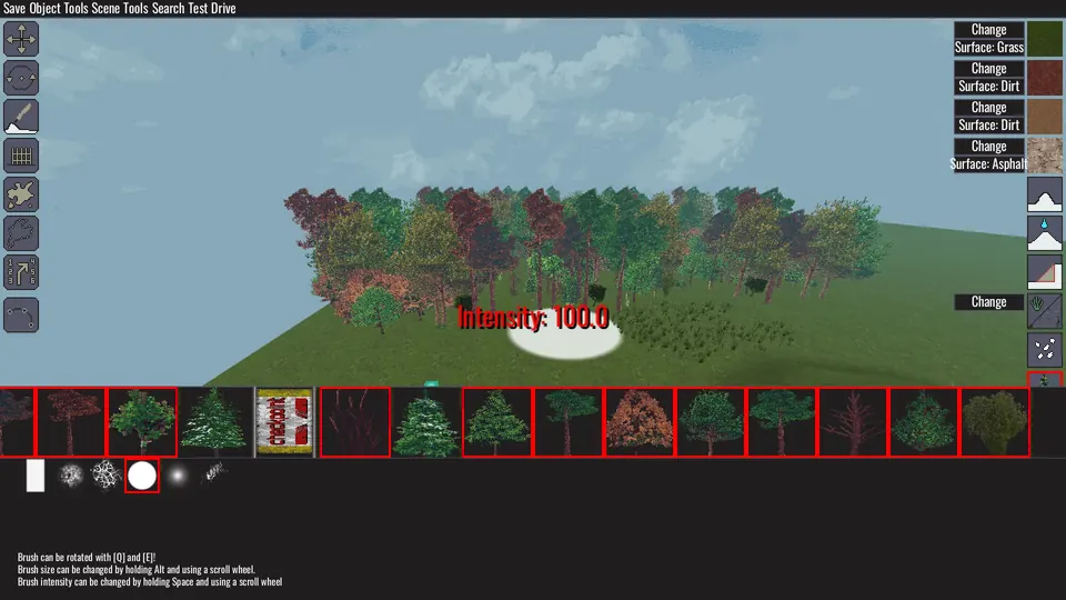 A dense group of trees placed with the tree brush