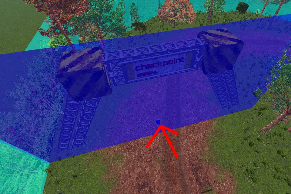 The path-start circle beside the blue finish checkpoint