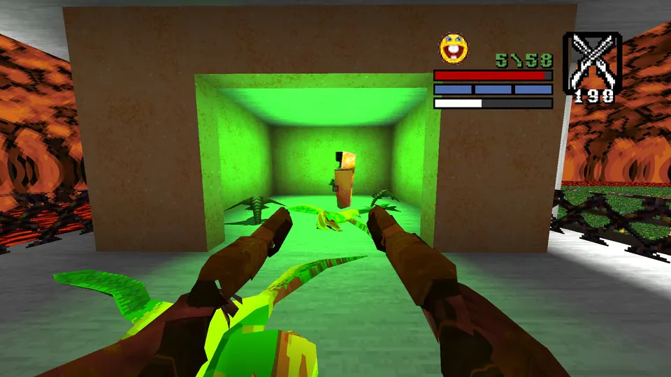 The small green room on the second floor of the Farol Da Barra steamboat, with enemies packed in around the secret