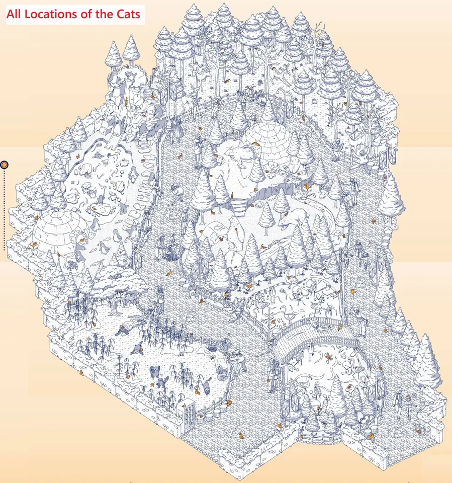 Cats and Seek: Zoo Area C map marking hidden cat locations and boxes that contain hidden cats