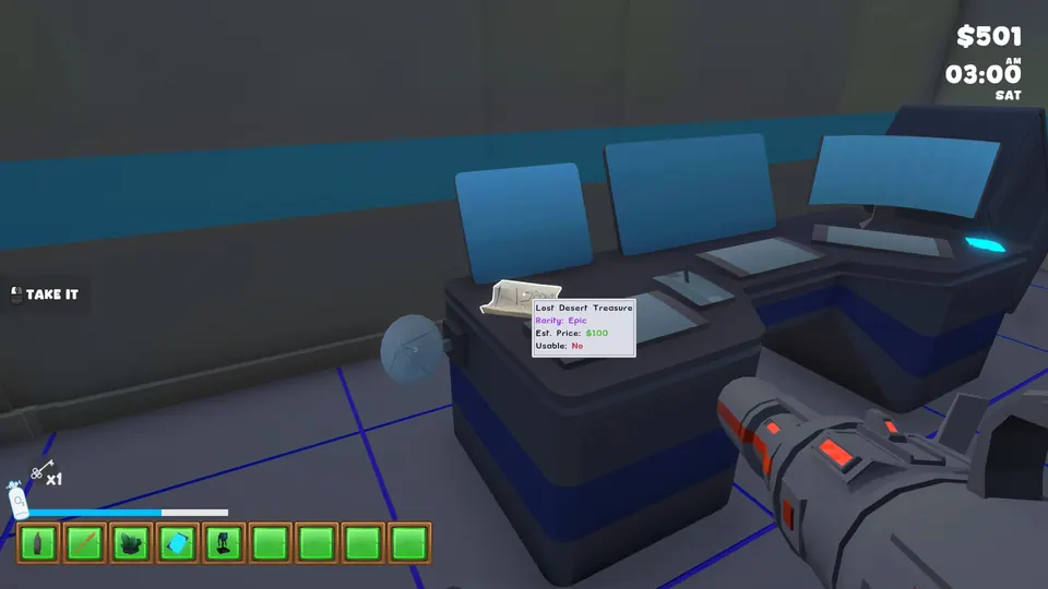 The Lost Desert Treasure map on a desk with three computer screens inside the moon bunker
