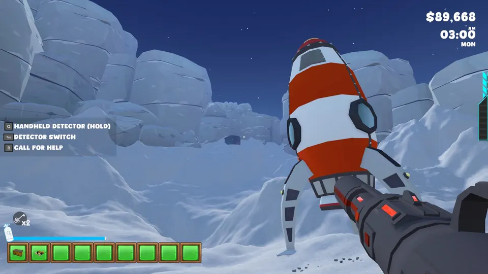 The red and white rocket you land in on the moon, your starting point for finding the bunker behind it