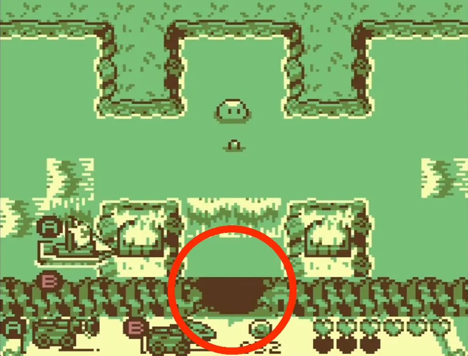 Fishing spot A: the cave entrance on the island, circled in red