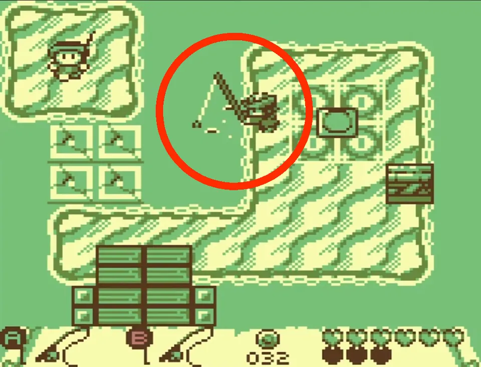 Fishing spot A: the second spot just beside the tutorial area, circled