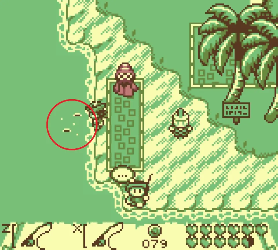 Fishing spot C: ripples circled beside the hideout fisherman