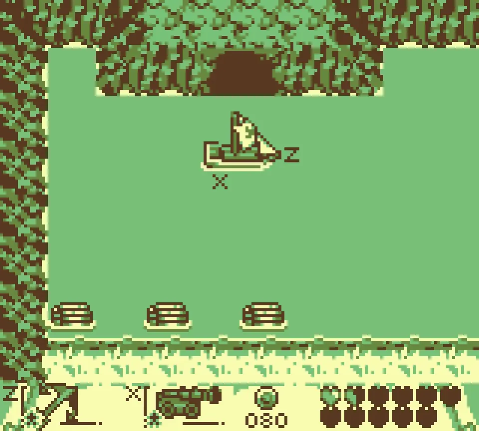 Siren comb D: the cave holding the trial, with the boat in front