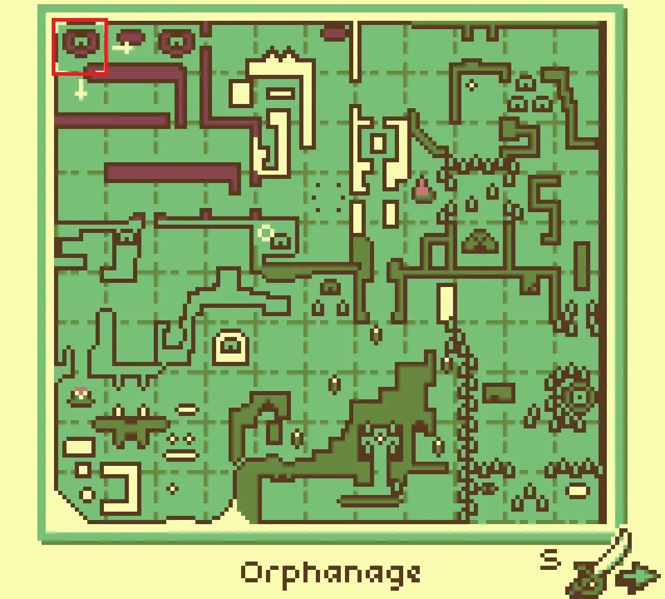 World map with the Orphanage boxed in red in the top-left corner