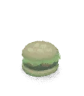 The Burger collectible, a stacked cheeseburger in a pale green bun.