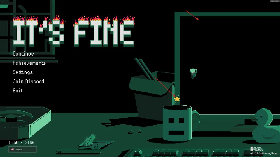 The hidden platformer active on the main menu, with the star waiting above the platforms.