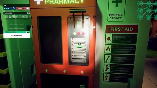 The Emergency Pharmacy dispenser in the Robot Area with its battery slots under the handle