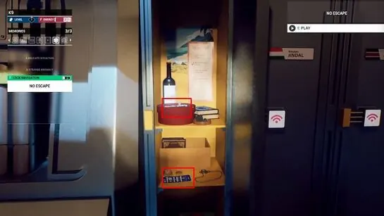 Miranda's open locker with the red box and the key outlined