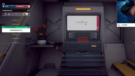The Card Builder terminal in the Pod Bay with its card slot outlined