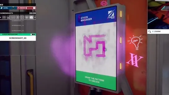 The Stock Manager pattern revealed in purple by the HV lens on the Pod Bay vending machine