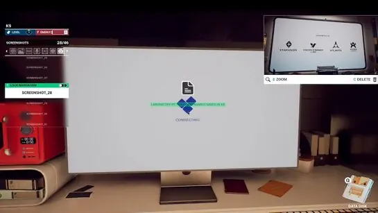 The Lab computer logging in beside the red microwave, with the sponsor screenshot in the corner