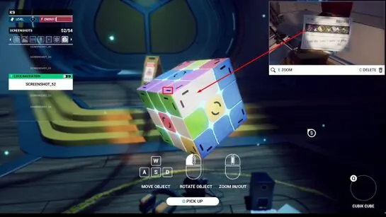 The Cubik's Cube with the line on its pink top face outlined for the first move