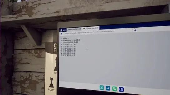 The Greenhouse computer with two browser tabs showing hex position lists