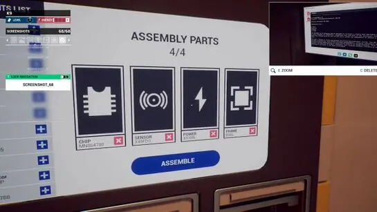 The Garage printer's Assembly Parts screen with all four components chosen