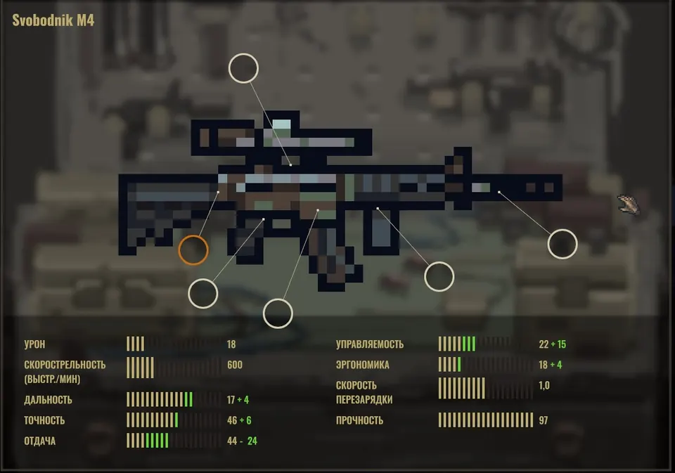 Weapon details for a modified M4 with an optic and suppressor