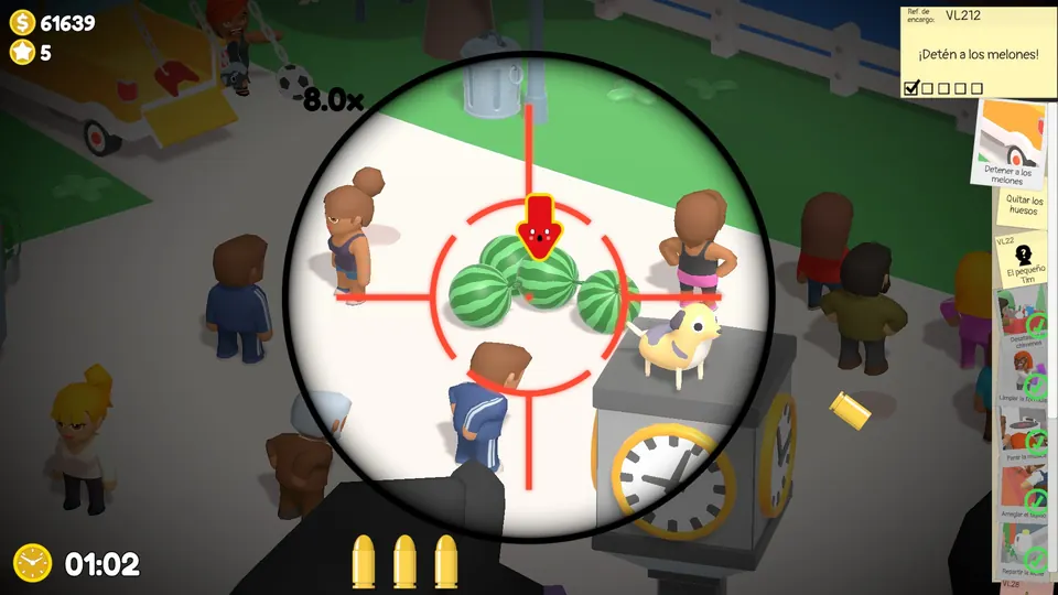 Shooting the rolling watermelons before they reach the NPC