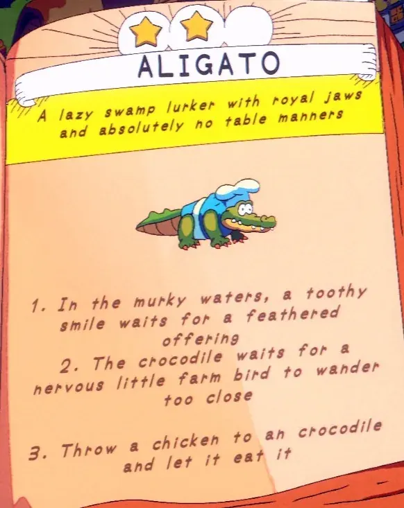 feeding a chicken to the crocodile for Aligato
