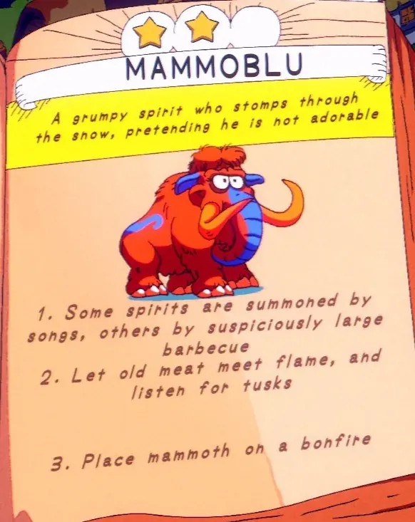 the mammoth held over a bonfire for Mammoblu