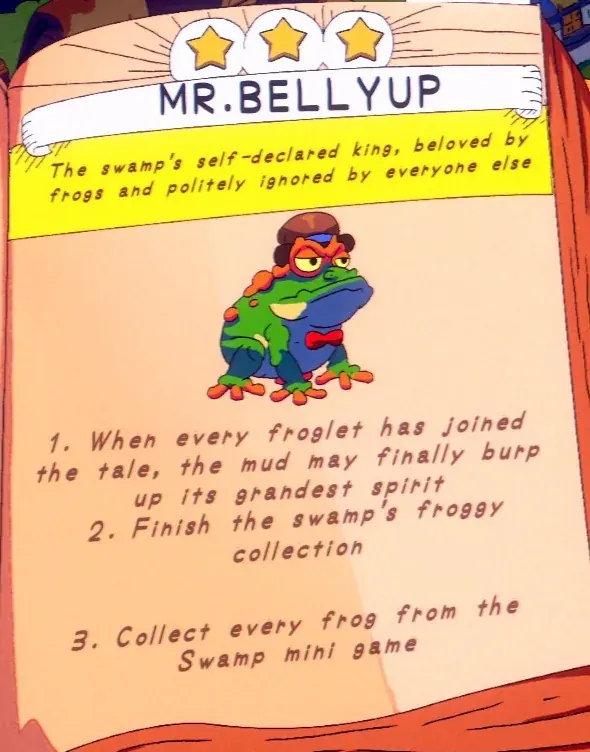 the completed frog collection for Mr. Bellyup
