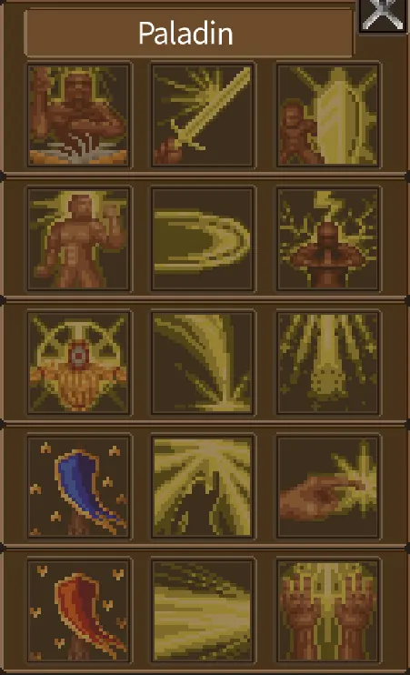 The Paladin ability panel with radiant attack, healing, and protection icons