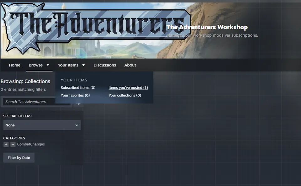 Your Items menu with the Items you've posted option for locating submitted Workshop mods