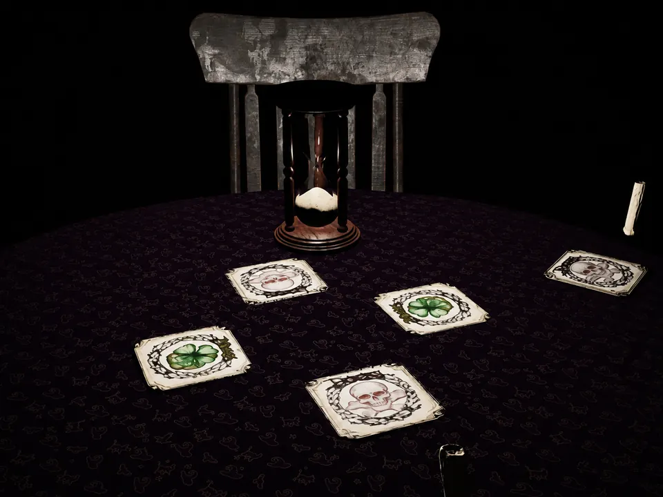 The Clovers of Doom table in The Cabin Game, where the group needs four clovers and a third skull takes a player out on their own.