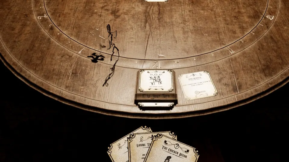 A Tic Tac Toe clue card resting on top of the Graveyard, which makes it the active clue the cabin is being checked for.