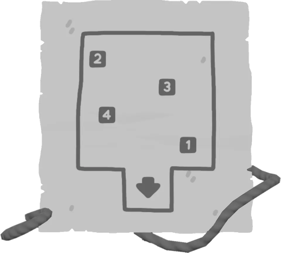 The escape room scroll: a floor plan with four numbered floorboards to step on in order