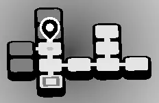 Deltburg map with the pin on the tall column left of centre, second screen down from the top, just above the junction