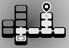 Deltburg map with the pin on the top screen of the three-screen column on the right