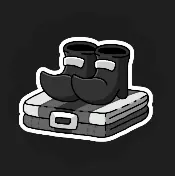 Gnome Attire icon: curled-toe shoes on a folded outfit with a buckle