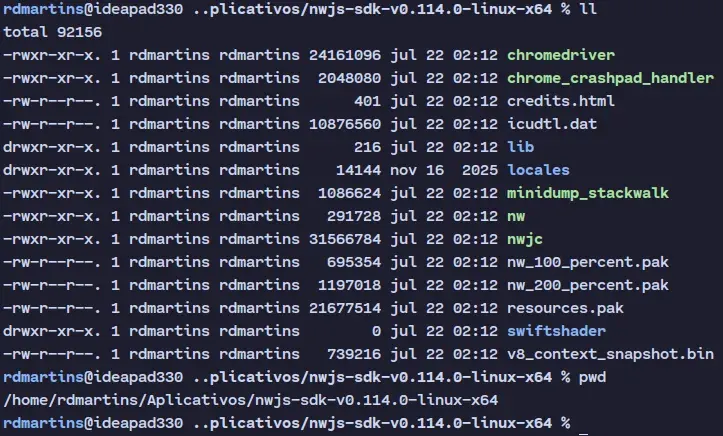 The extracted NW.js runtime folder with the nw executable