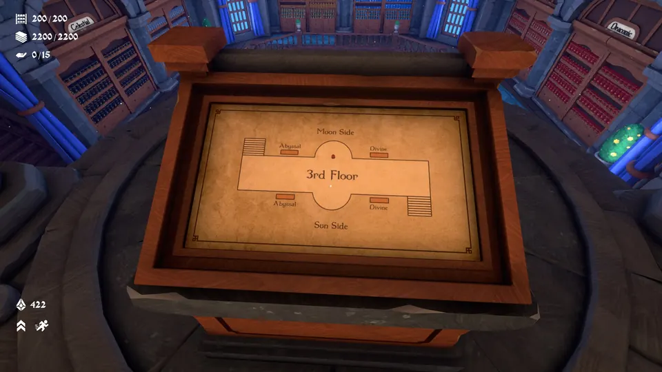 The Map 3 3rd floor map, with Abyssal and Divine marked on both the Moon Side and the Sun Side